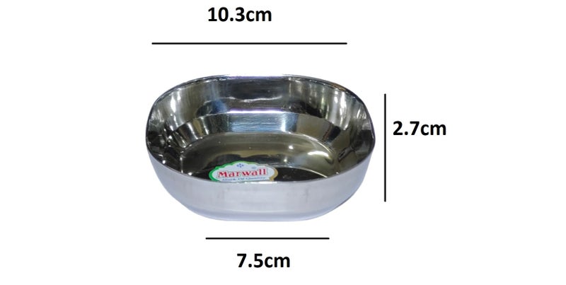 MARWALL Stainless Steel Heavy Square Halwa Plate/Snacks Plate/Sweet Vati Set of 6 pcs (10.3cm Diameter) - Image 5