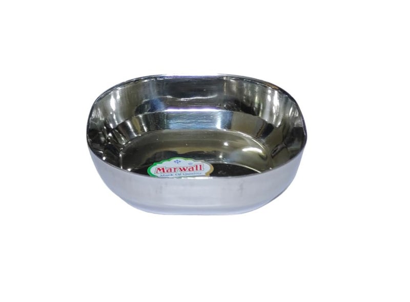 MARWALL Stainless Steel Heavy Square Halwa Plate/Snacks Plate/Sweet Vati Set of 6 pcs (10.3cm Diameter) - Image 3