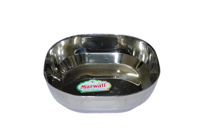 MARWALL Stainless Steel Heavy Square Halwa Plate/Snacks Plate/Sweet Vati Set of 6 pcs (10.3cm Diameter) - Image 2