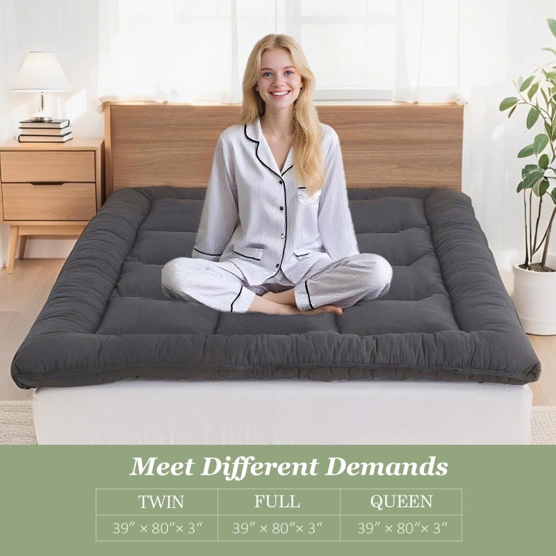 SHOUREN Japanese Floor Mattress Foldable & Portable Roll Up Futon Mattress 3" Grey Tatami Mat for Adult and Kidsï¼ŒShredded Memory Foam Filled with Straps Sleeping Pad Suitable for Campingï¼Œ39"x 80" Twin Size - Image 4