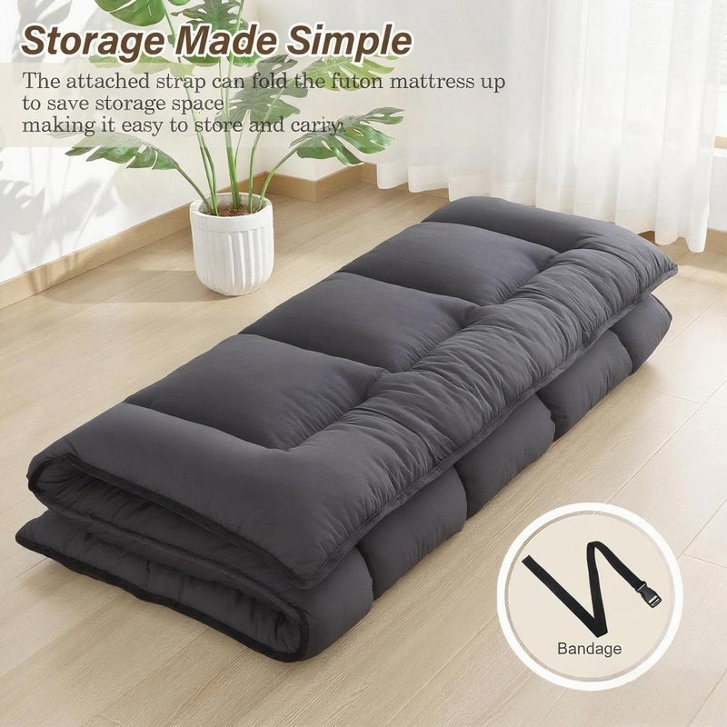 SHOUREN Japanese Floor Mattress Foldable & Portable Roll Up Futon Mattress 3" Grey Tatami Mat for Adult and Kidsï¼ŒShredded Memory Foam Filled with Straps Sleeping Pad Suitable for Campingï¼Œ39"x 80" Twin Size - Image 2