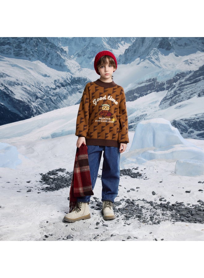 مكد سترة أولاد Mqd بطباعة كرتون برقبة شبه عالية بأسلوب أكاديمي للربيع والخريف - Image 5