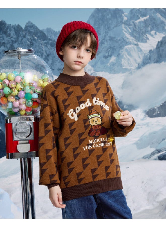 مكد سترة أولاد Mqd بطباعة كرتون برقبة شبه عالية بأسلوب أكاديمي للربيع والخريف - Image 1