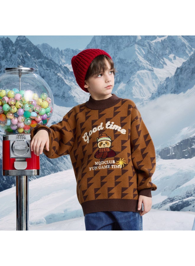 مكد سترة أولاد Mqd بطباعة كرتون برقبة شبه عالية بأسلوب أكاديمي للربيع والخريف - Image 3