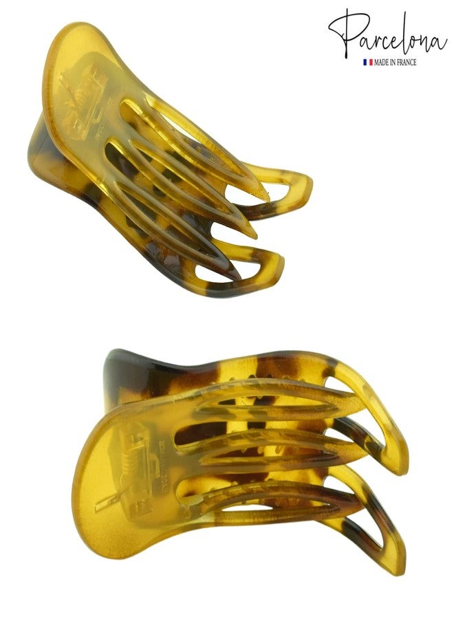 Parcelona French Simply Bear Paw Medium 3” Celluloid Acetate Side Slide In Jaw Yoga Fine Hair Claw Clip for Women and Girls (Light Tortoise Shell) - Image 4
