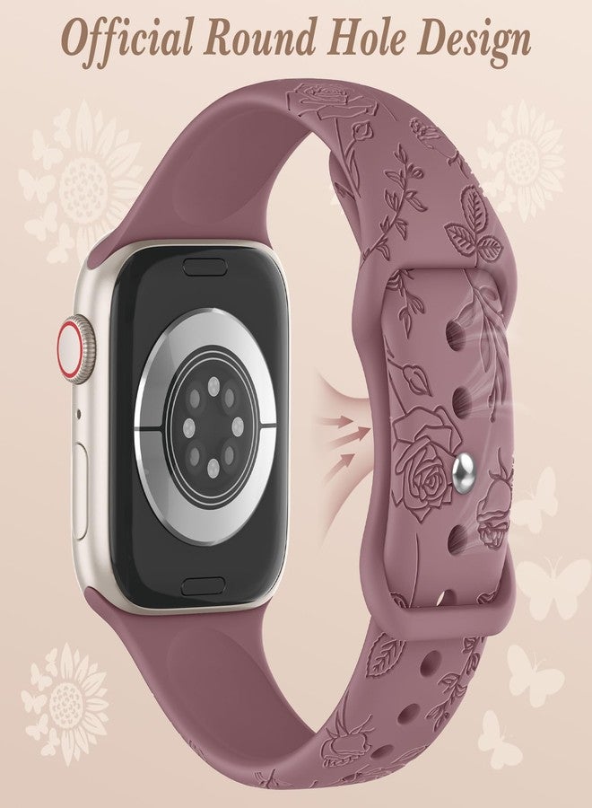 EOMTAM 6 Pack Floral Engraved Silicone Band Compatible for Apple Watch 38mm 40mm 41mm 42mm 44mm 45mm 46mm 49mm Women,Cute Flower Sport Strap for iWatch Series 10 9 8 SE 7 6 5 4 3 Ultra - Image 4