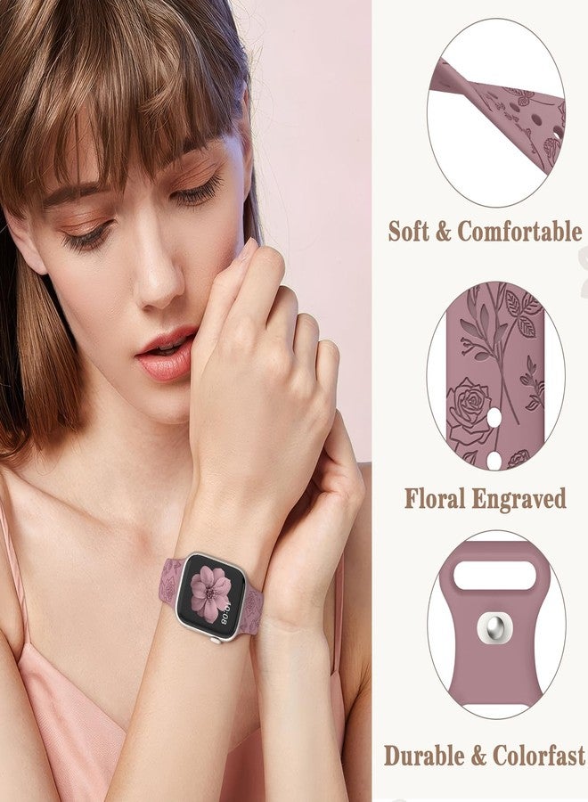 EOMTAM 6 Pack Floral Engraved Silicone Band Compatible for Apple Watch 38mm 40mm 41mm 42mm 44mm 45mm 46mm 49mm Women,Cute Flower Sport Strap for iWatch Series 10 9 8 SE 7 6 5 4 3 Ultra - Image 5