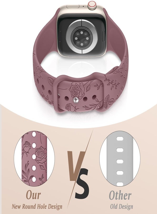 EOMTAM 6 Pack Floral Engraved Silicone Band Compatible for Apple Watch 38mm 40mm 41mm 42mm 44mm 45mm 46mm 49mm Women,Cute Flower Sport Strap for iWatch Series 10 9 8 SE 7 6 5 4 3 Ultra - Image 3
