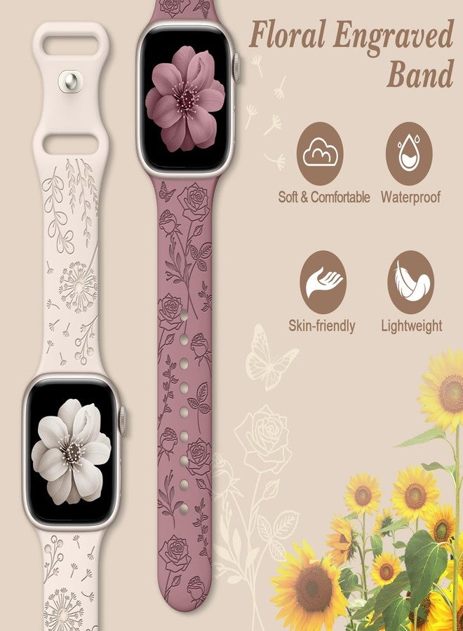 EOMTAM 6 Pack Floral Engraved Silicone Band Compatible for Apple Watch 38mm 40mm 41mm 42mm 44mm 45mm 46mm 49mm Women,Cute Flower Sport Strap for iWatch Series 10 9 8 SE 7 6 5 4 3 Ultra - Image 2