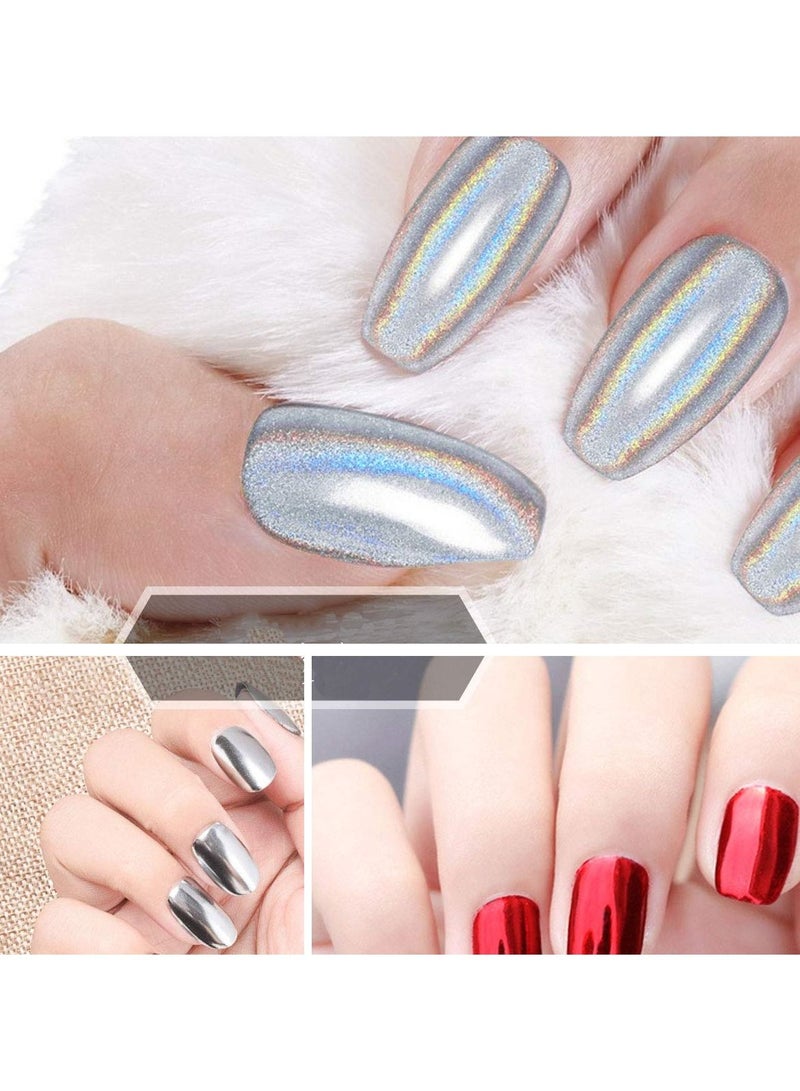 SYOSI Nail Powder 8 Colors 1g/Jar Holographic Chrome Mirror Laser Synthetic Resin Pigment Manicure Art Pigment Manicure Powder for Nails with 8 Eyeshadow Sticks - Image 5