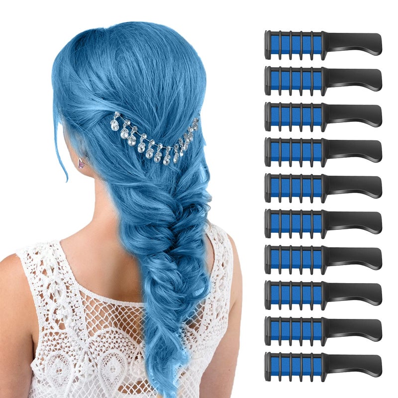 MSDADA Blue Hair Chalk for Girls  10 Pcs New Hair Chalk Comb Temporary Bright Washable Hair Color Dye for Girls Kids  Christmas Birthday Easter Halloween Gifts for Girls Kids