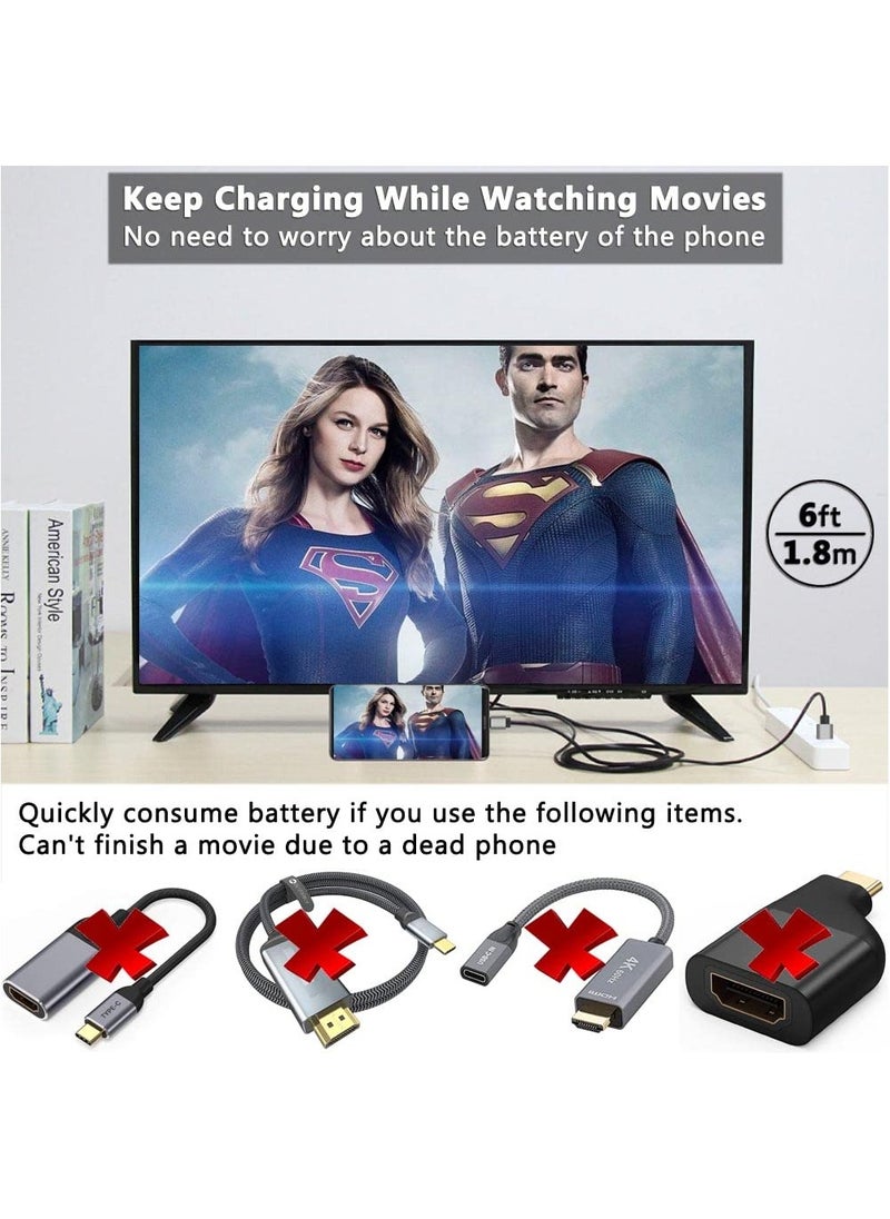 SYOSI محول SYOSI من النوع C إلى HDMI، محول رقمي للفيديو بدقة 4K HD لأجهزة iPhone وAndroid، كابل USB C إلى HDMI بطول 1.8 متر لموصل شاشة المزامنة، للتلفزيون عالي الدقة/الشاشة/جهاز العرض  - Image 4