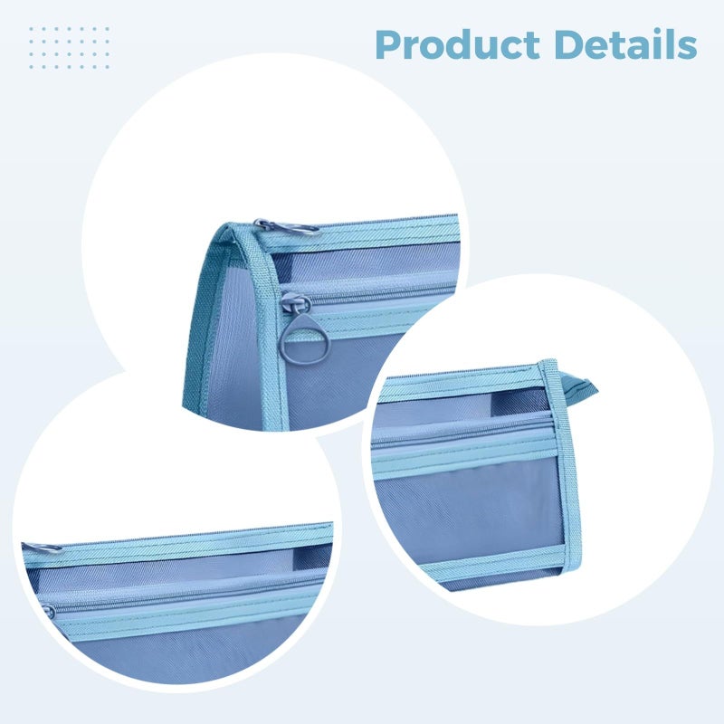 Double Layer Mesh Pencil Case Set Large Capacity Transparent 4 Pcs With Zipper Storage - Image 4