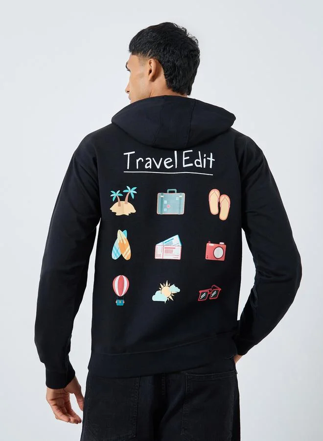 Styli  Eco-Earth Relaxed Fit Travel Print Hoodie for Men | Best Price UAE