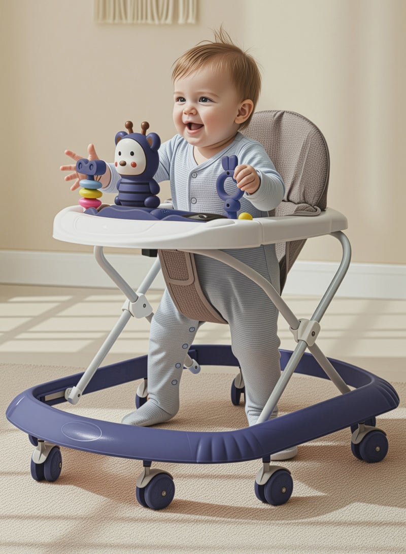 بيبي مشاية أطفال ZIGGIE قابلة للطي مع ارتفاع قابل للتعديل بثلاثة أوضاع وشريط ألعاب موسيقية، مشاية أنشطة للأطفال الصغار، مشاية أطفال للأولاد والبنات من عمر 6 إلى 18 شهرًا، لون أزرق - Image 1