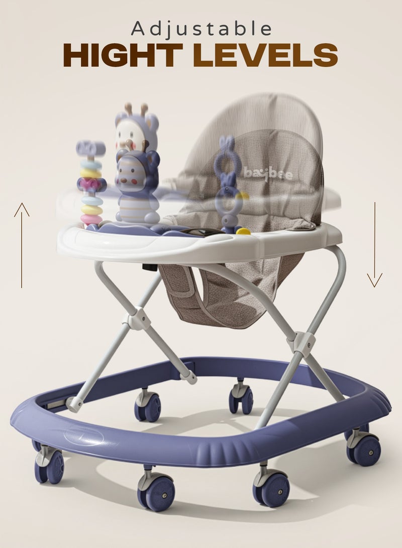 بيبي مشاية أطفال ZIGGIE قابلة للطي مع ارتفاع قابل للتعديل بثلاثة أوضاع وشريط ألعاب موسيقية، مشاية أنشطة للأطفال الصغار، مشاية أطفال للأولاد والبنات من عمر 6 إلى 18 شهرًا، لون أزرق - Image 2