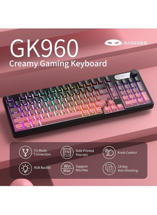 MageGee Wireless Gaming Keyboard, RGB Tri-Mode Wired/BT/2.4G Creamy Keyboard with Number Pad, 4000mAh Battery, Knob Control, Side Printed Keycaps, 19-Key Anti-Ghosting for Win/Mac - Image 2