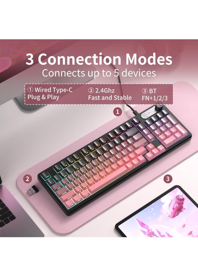 MageGee Wireless Gaming Keyboard, RGB Tri-Mode Wired/BT/2.4G Creamy Keyboard with Number Pad, 4000mAh Battery, Knob Control, Side Printed Keycaps, 19-Key Anti-Ghosting for Win/Mac - Image 3