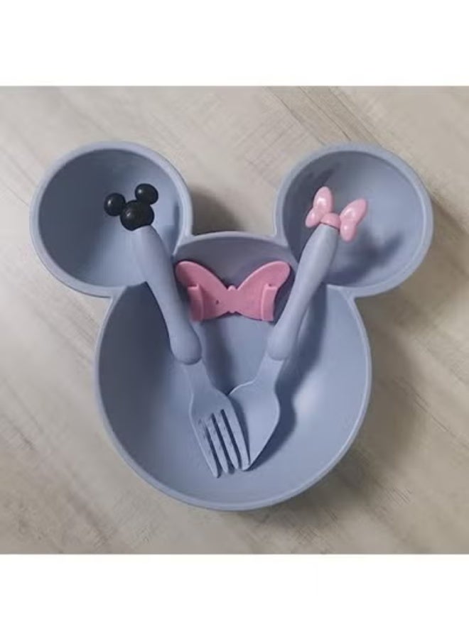3 * 1 Baby Food Set - Healthy and Safe - Made from Natural Materials - Suitable for Cold and Hot Food - BPA Free (blue) - Image 1