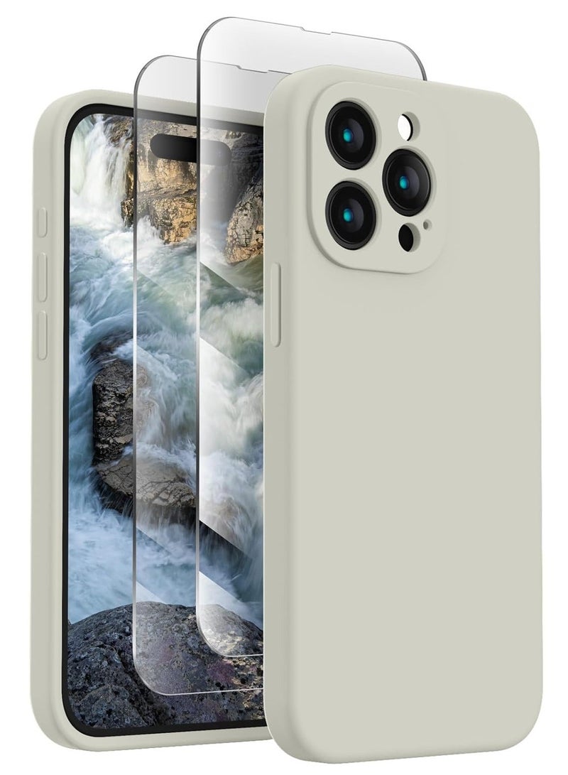 MUNTAQI Designed for iPhone 15 Pro Max Case, Silicone Upgraded [Camera Protection] for iPhone 15 ProMax Case with [2 Screen Protectors], Anti-Scratch Microfiber Lining, 6.7 inch, Stone - Image 1