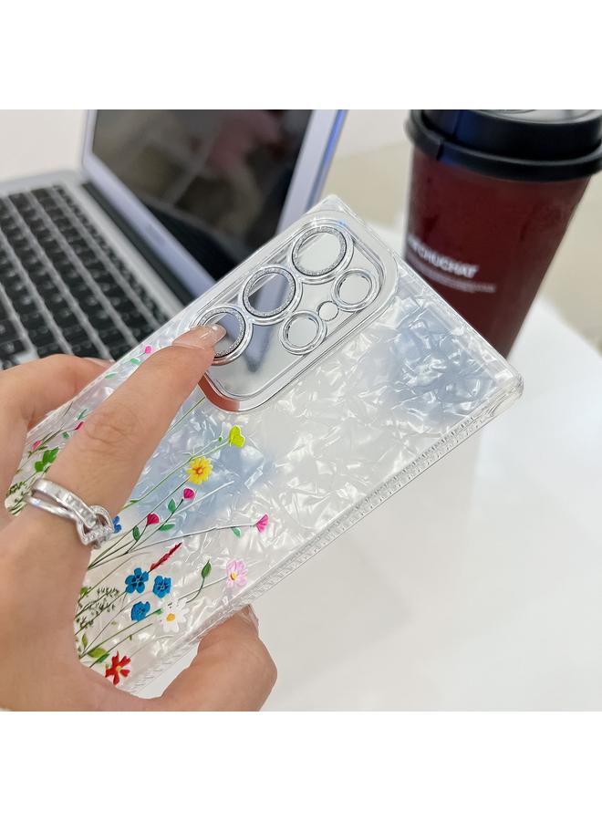 اس-توب جراب لهاتف Samsung Galaxy S24 Ultra 5G، جراب هاتف TPU بسوار معصم بتصميم زهور مطلية بالكهرباء - Image 5