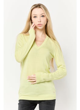 Harmont & Blaine Women V-Neck Long Sleeves Knitted Sweater, Green  - Image 1