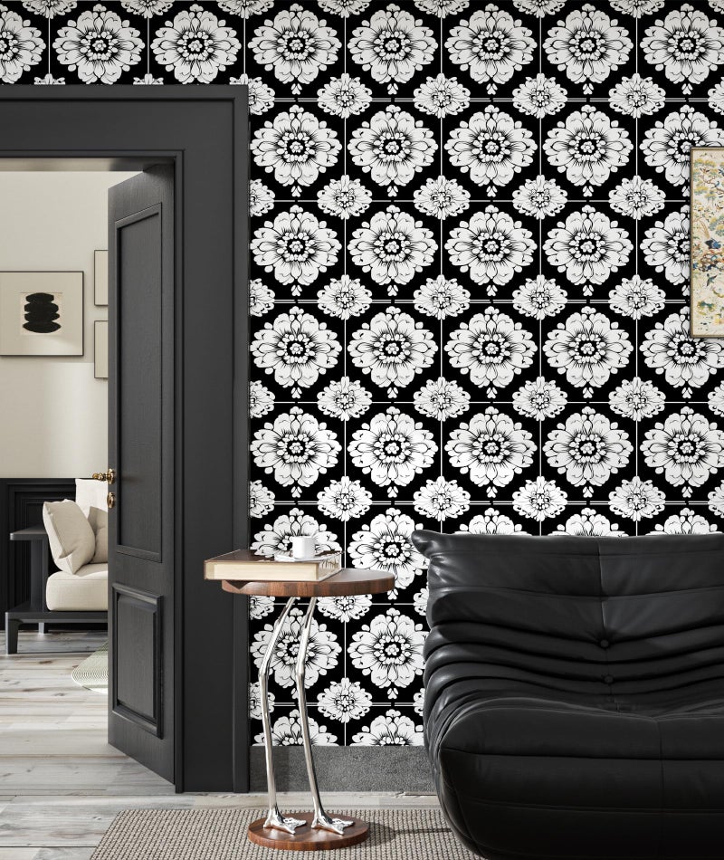 BOKEBEVE Black White Floral Wallpaper Stick and Peel Flower Contact Paper Vintage Wallpapers for Laundry Room Bedroom Cabinet Drawer Removable Renter Friendly 17.5 x 118In - Image 4