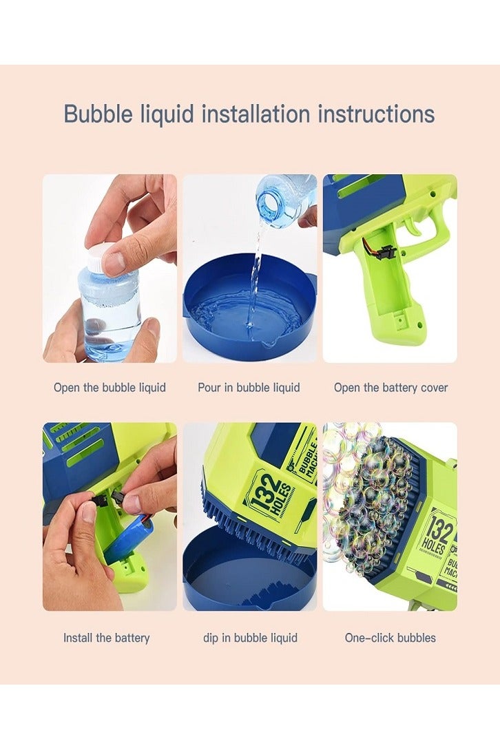 Bubble Machine آلة مسدس الفقاعات ذات 132 فتحة – لعبة نافخة الفقاعات مع أضواء ملونة، صانع فقاعات كبير للأطفال، متعة في الهواء الطلق وداخل المنزل - Image 2