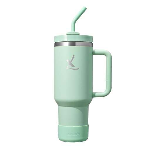 lexlion FlowOne Tumbler with Handle and Straw Lid– Insulated Stainless Steel Travel Mug – BPA-Free, Leakproof, Dishwasher Safe – Hot and Cold Drinkware – Car Cup Holder Fit (Sage Green, 40 Ounce) - Image 1