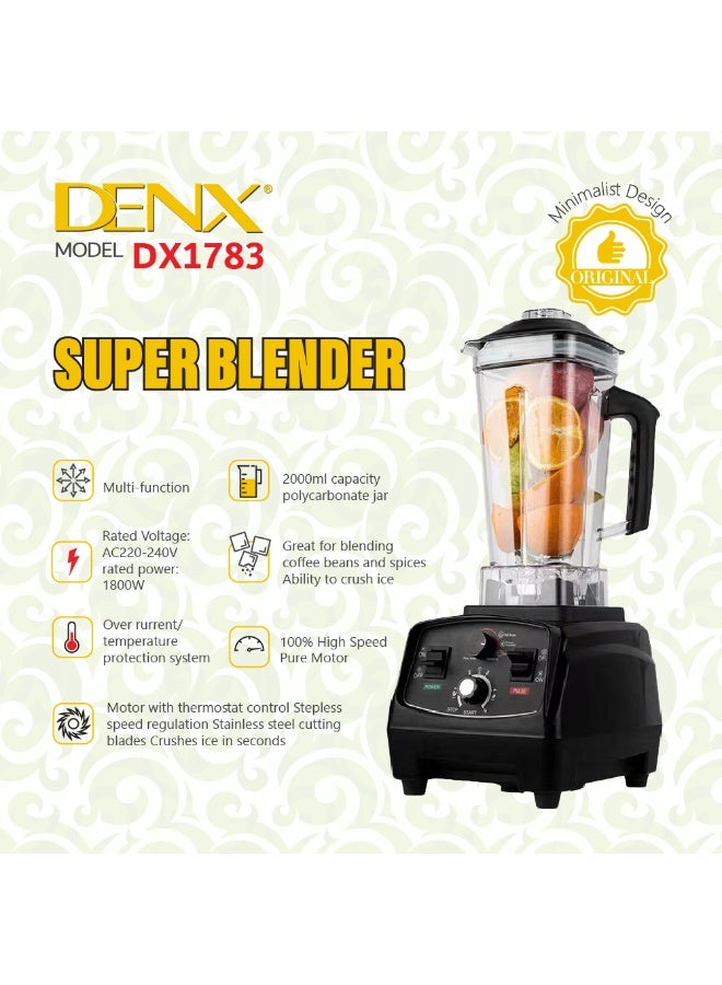 Denx Dinex Professional Ultra Daily Blender - 1800W Motor Blends Smoothly - 2L Glass Jar for Juicer, Ice Crusher, and Electric Grinder | DX1783 | 1800W - Image 4