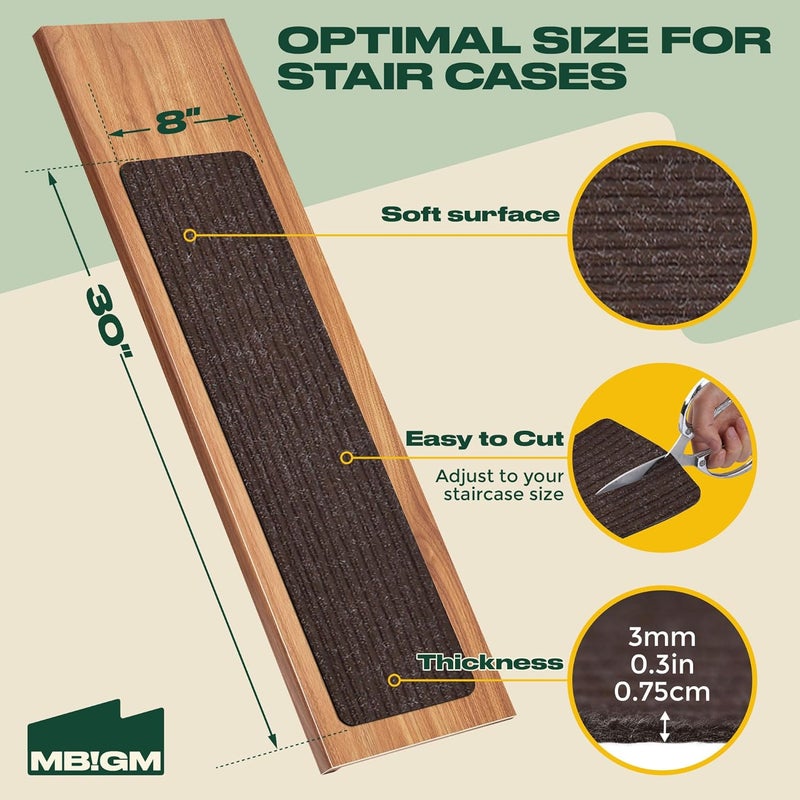 MBIGM 8" X 30" (7 in Pack) Non-Slip Carpet Stair Treads Non-Skid Safety Rug Slip Resistant Indoor Runner for Kids Elders and Pets with Reusable Adhesive - Brown - Image 2