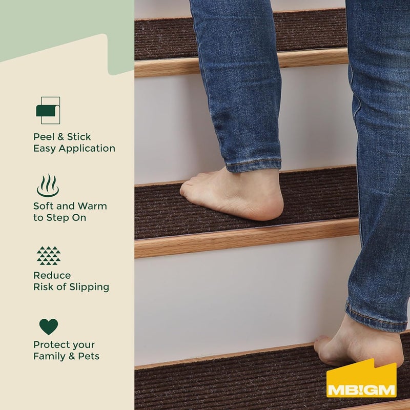 MBIGM 8" X 30" (7 in Pack) Non-Slip Carpet Stair Treads Non-Skid Safety Rug Slip Resistant Indoor Runner for Kids Elders and Pets with Reusable Adhesive - Brown - Image 3