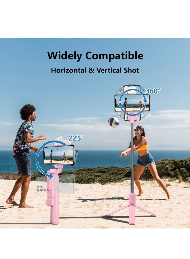 Selfie Stick Tripod, Retractable Phone Tripod with Wireless Remote Control & Light, Pink - Image 3