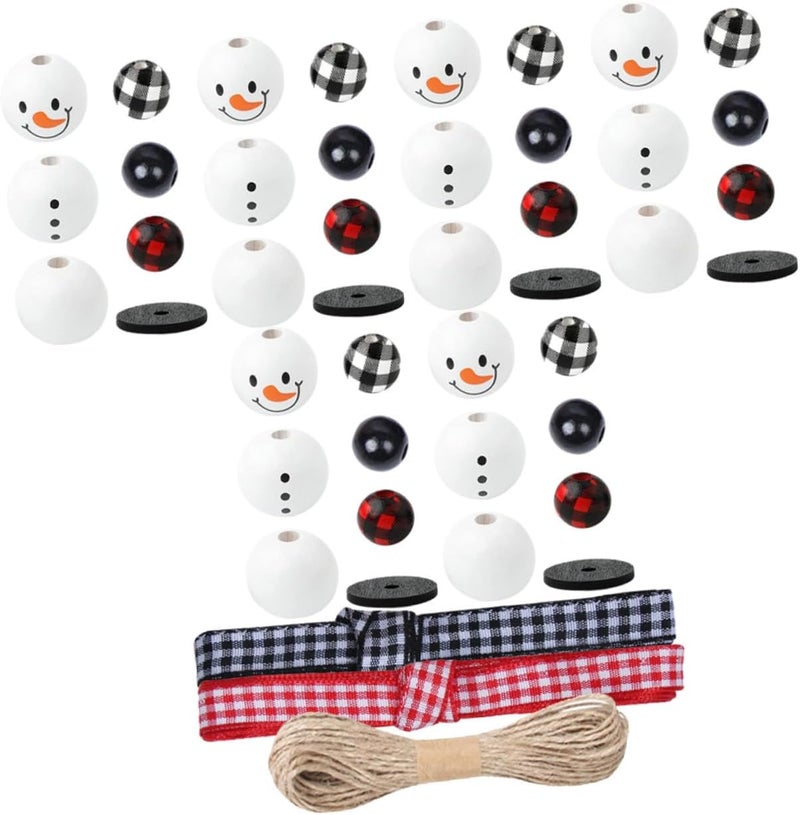 WOONEKY 2 Sets Christmas Wooden Snowman Beads DIY Craft Kit with White Accent Beads for Handmade Garland Decorations and Festive Holiday Ornament Making Random Color - Image 1