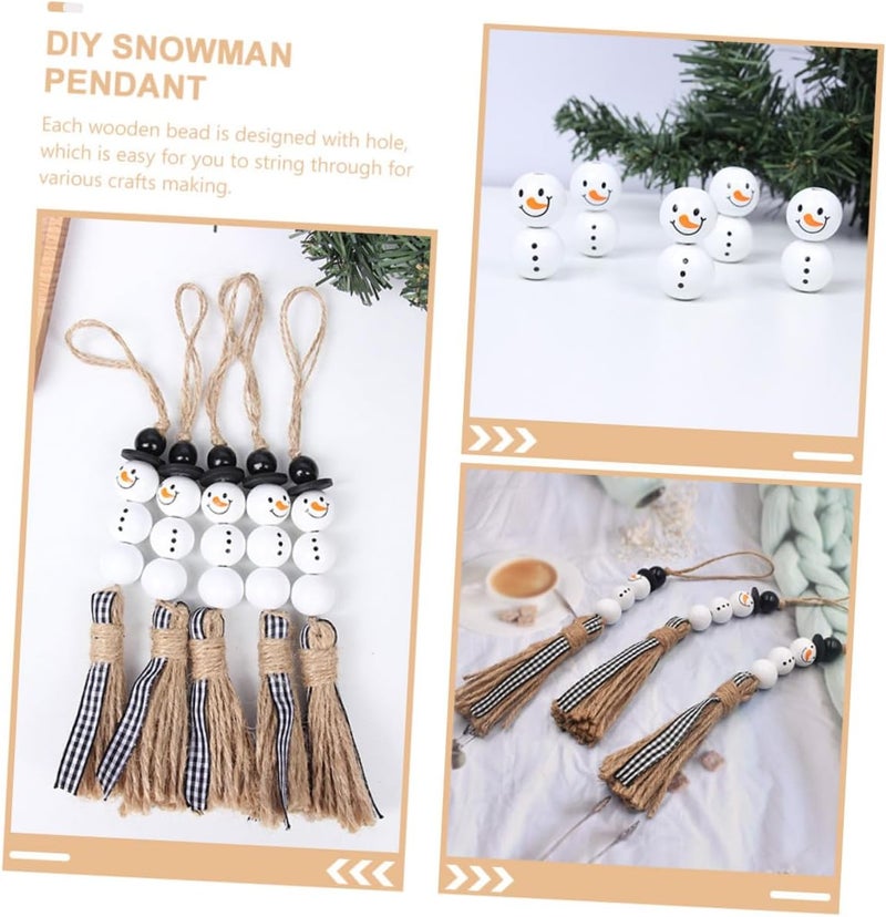 WOONEKY 2 Sets Christmas Wooden Snowman Beads DIY Craft Kit with White Accent Beads for Handmade Garland Decorations and Festive Holiday Ornament Making Random Color - Image 3