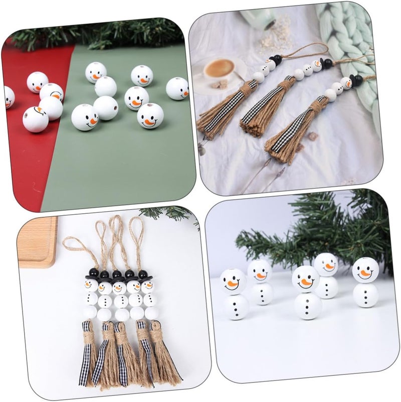 WOONEKY 2 Sets Christmas Wooden Snowman Beads DIY Craft Kit with White Accent Beads for Handmade Garland Decorations and Festive Holiday Ornament Making Random Color - Image 2