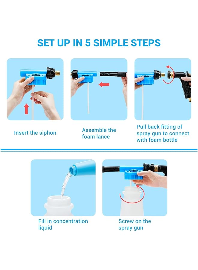 Excefore Car Wash Foam Gun With Adjustable Pressure & Foam Concentration - Comes With Brass Connector & Washing Mitts, Fits Most Garden Hoses (Blue) - Image 4