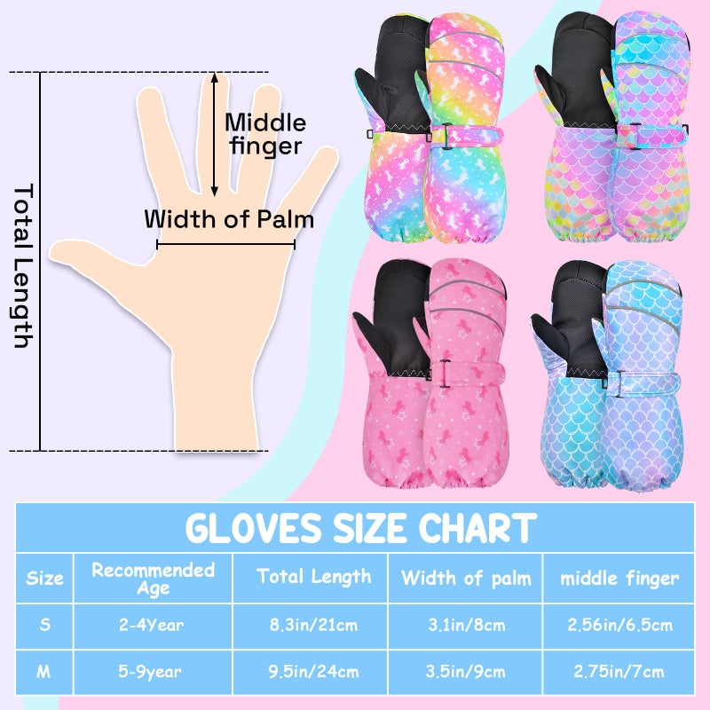 AuSletie Kids Gloves Winter Toddler Mittens Girls Snow Ski Glove Waterproof Warm Sherpa with Long Cuff Snowboard Gloves for Children - Image 3