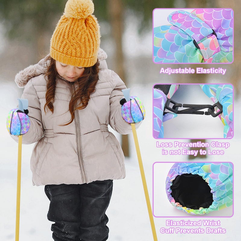 AuSletie Kids Gloves Winter Toddler Mittens Girls Snow Ski Glove Waterproof Warm Sherpa with Long Cuff Snowboard Gloves for Children - Image 2