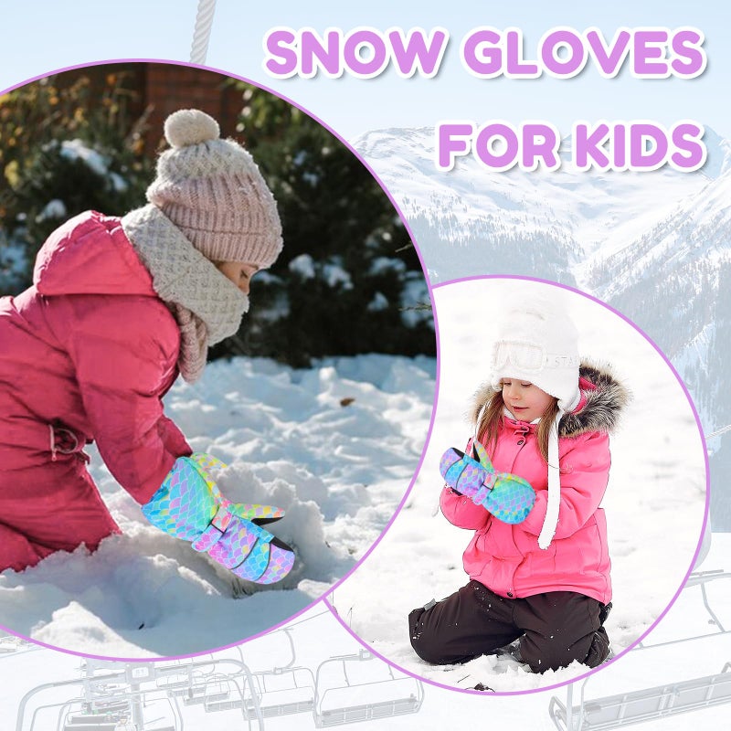 AuSletie Kids Gloves Winter Toddler Mittens Girls Snow Ski Glove Waterproof Warm Sherpa with Long Cuff Snowboard Gloves for Children - Image 5