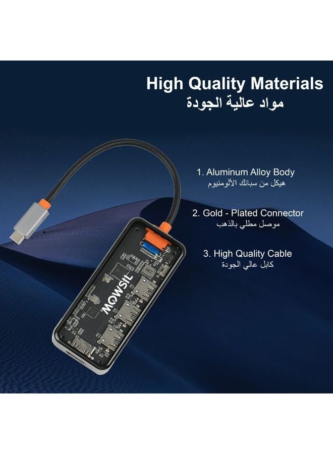 موسل موزع USB-C 5 في 1 من موصل، مخرج HDMI بدقة 4K@60Hz، منفذ USB 3.0، منفذ USB 2.0، منفذ بيانات USB-C، شحن PD بقوة 100 واط، سبائك الألومنيوم، كابل مجدول، مؤشر LED، لأجهزة MacBook Pro/Air و iPad Pro و XPS وأجهزة الكمبيوتر المحمولة. - Image 2