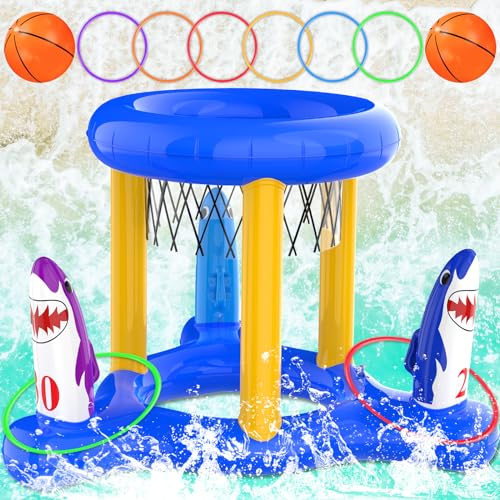 HStyle Pool Toys Pool Floats Pool Games for Kids Adult Inflatable Pool Basketball Hoop Ring Toss Game 2in1 Pool Floating Outdoor Party Water Toy for Adults Family Kids Ages 4812 Blue1 - Image 1
