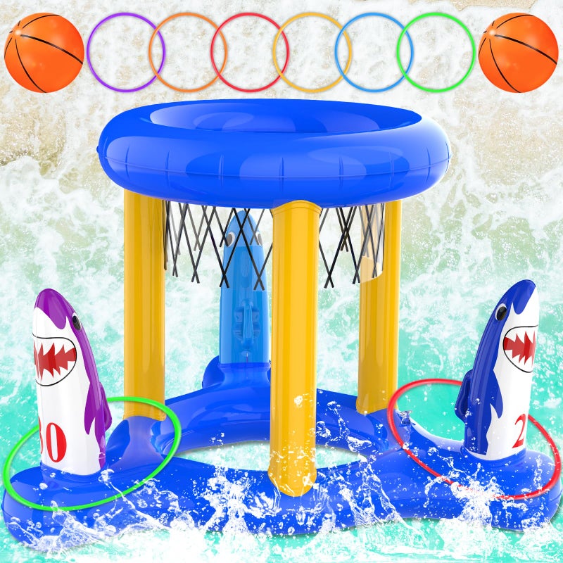 HStyle Pool Toys Pool Floats Pool Games for Kids Adult Inflatable Pool Basketball Hoop Ring Toss Game 2in1 Pool Floating Outdoor Party Water Toy for Adults Family Kids Ages 4812 Blue1 - Image 2