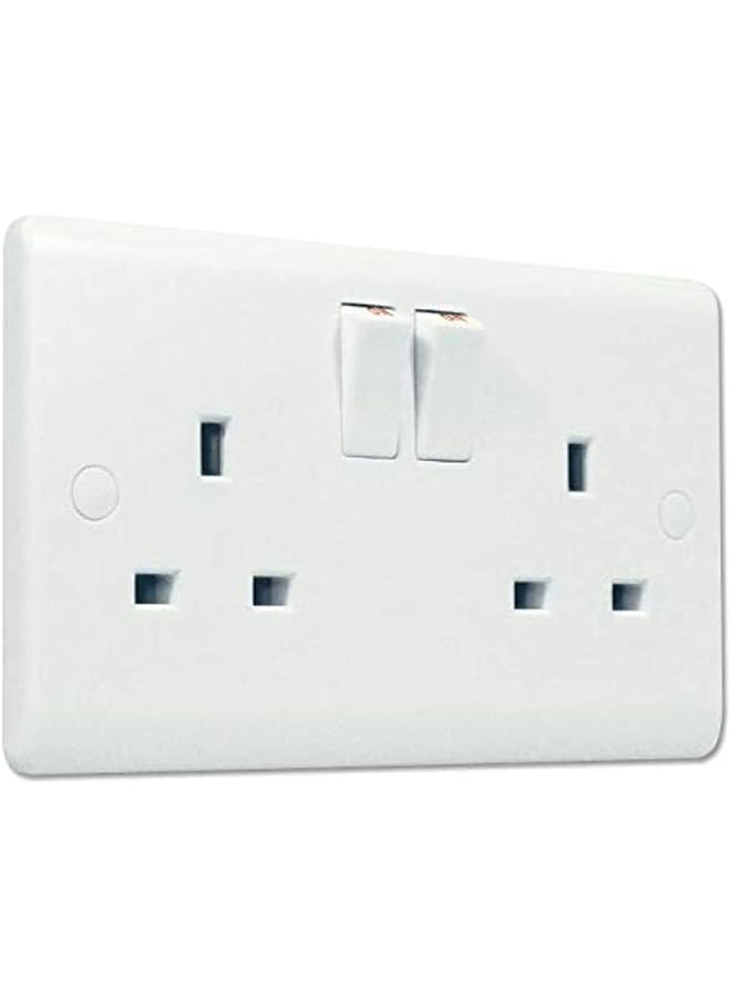 promass 13A Double Switch Socket - Type B (3-prong) - White Plastic Socket Outlet