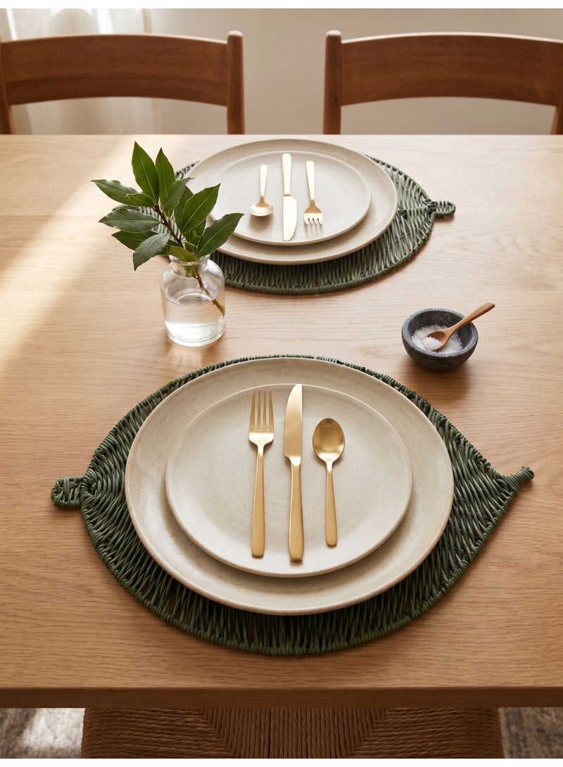 Pan Home Green Leaf-Shaped Woven Knit Table Mat - Set of 6 - Image 4