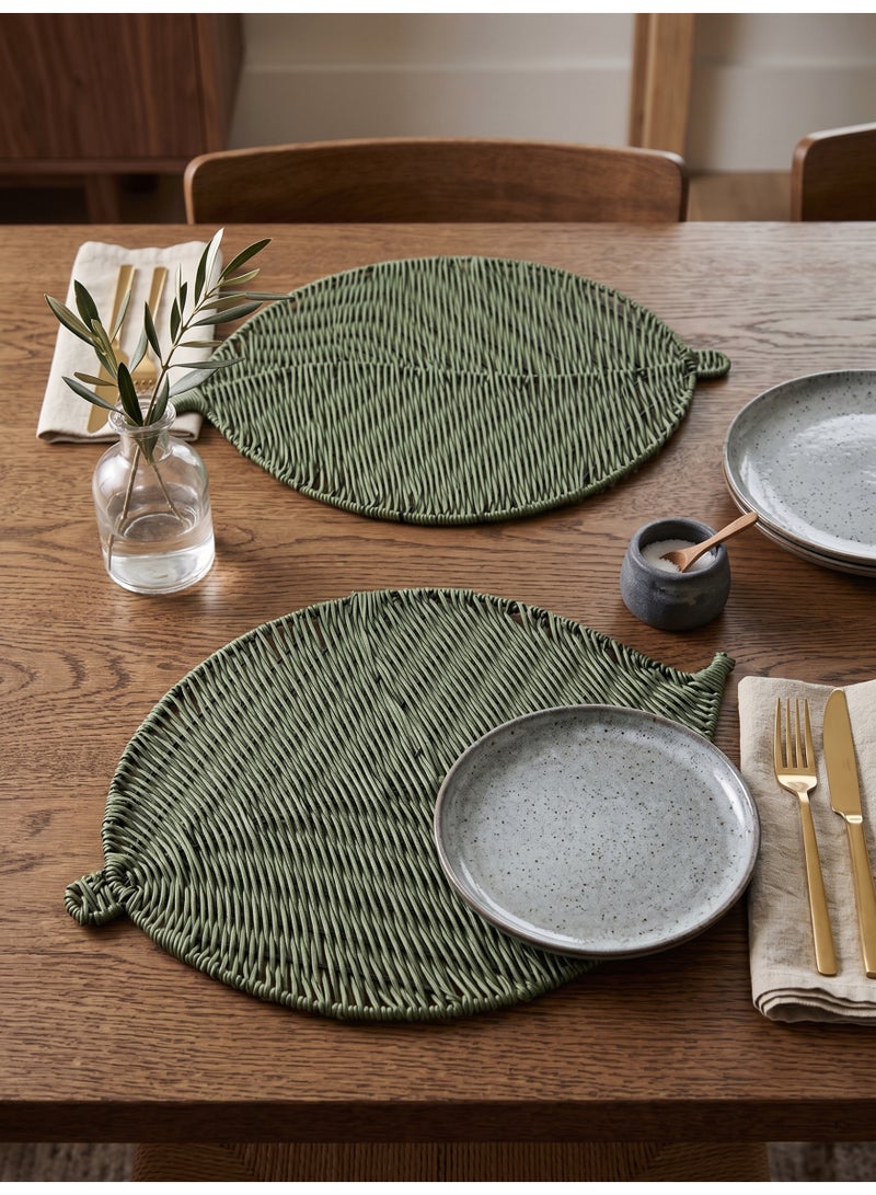 Pan Home Green Leaf-Shaped Woven Knit Table Mat - Set of 6 - Image 3