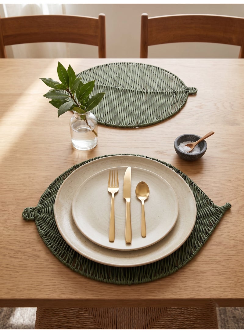 Pan Home Green Leaf-Shaped Woven Knit Table Mat - Set of 6 - Image 2