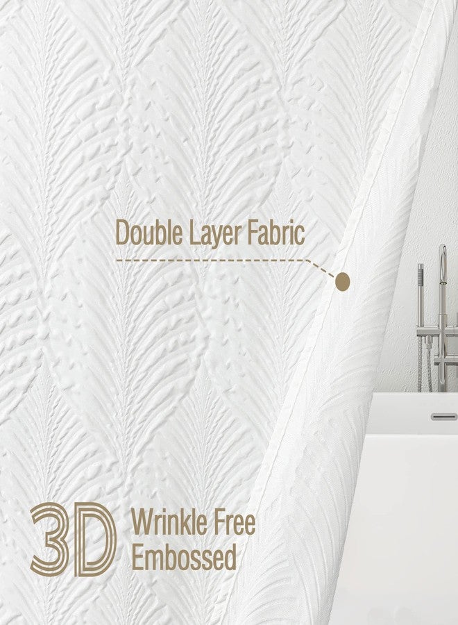 Gibelle White Shower Curtain for Bathroom, 3D Embossed Textured Fabric Curtain, Modern Farmhouse Chic Soft Cloth Set with Hooks, 72x72 - Image 5