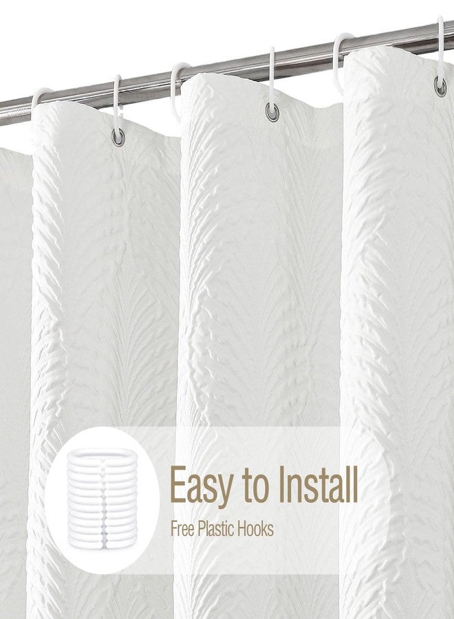 Gibelle White Shower Curtain for Bathroom, 3D Embossed Textured Fabric Curtain, Modern Farmhouse Chic Soft Cloth Set with Hooks, 72x72 - Image 2