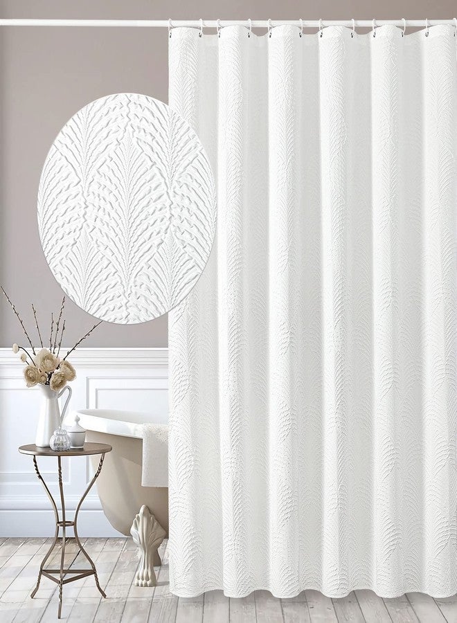 Gibelle White Shower Curtain for Bathroom, 3D Embossed Textured Fabric Curtain, Modern Farmhouse Chic Soft Cloth Set with Hooks, 72x72 - Image 1